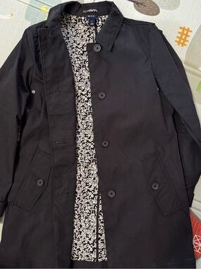 GAP Black Trench Coat with Floral Lining